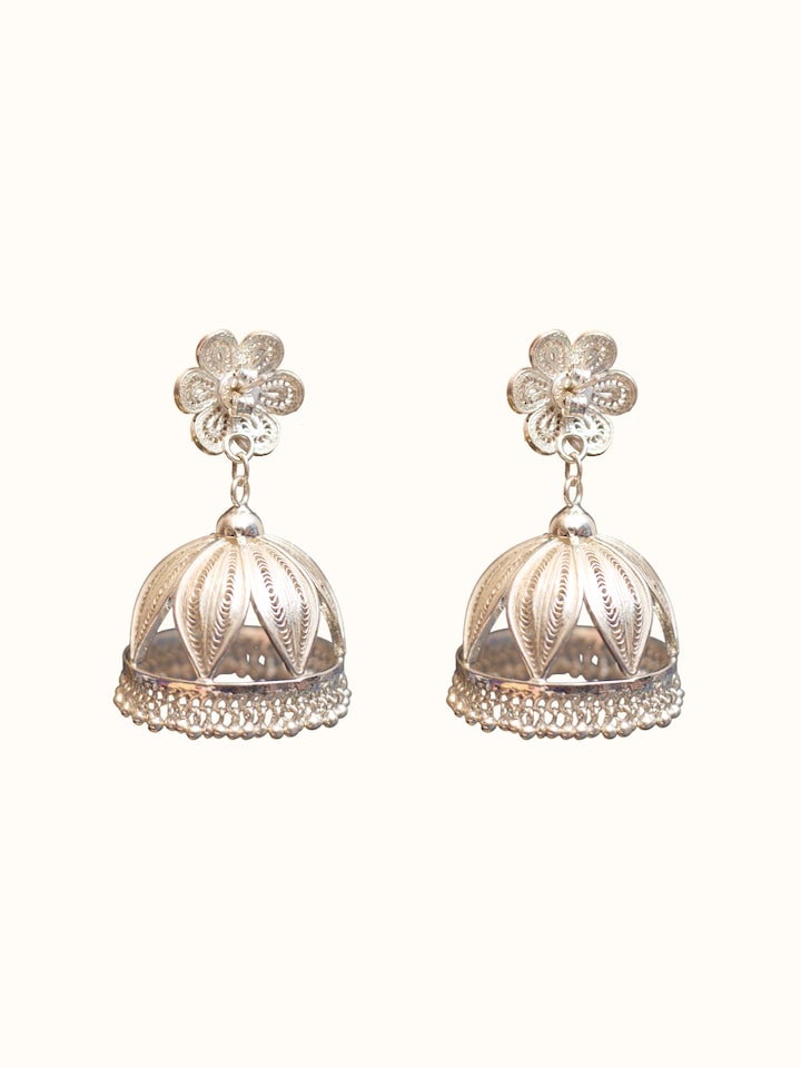 Back view of Silver Smithing Jhumkas showing the back and clasp detail