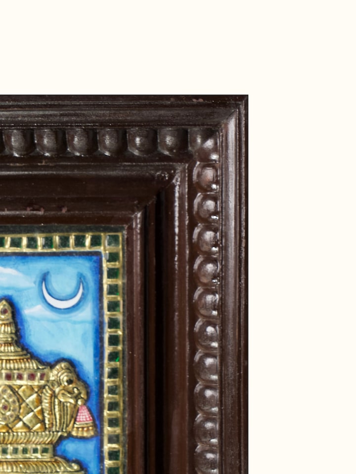 Rear detail view of the Gaja Lakshmi Ornate Thanjavur Painting