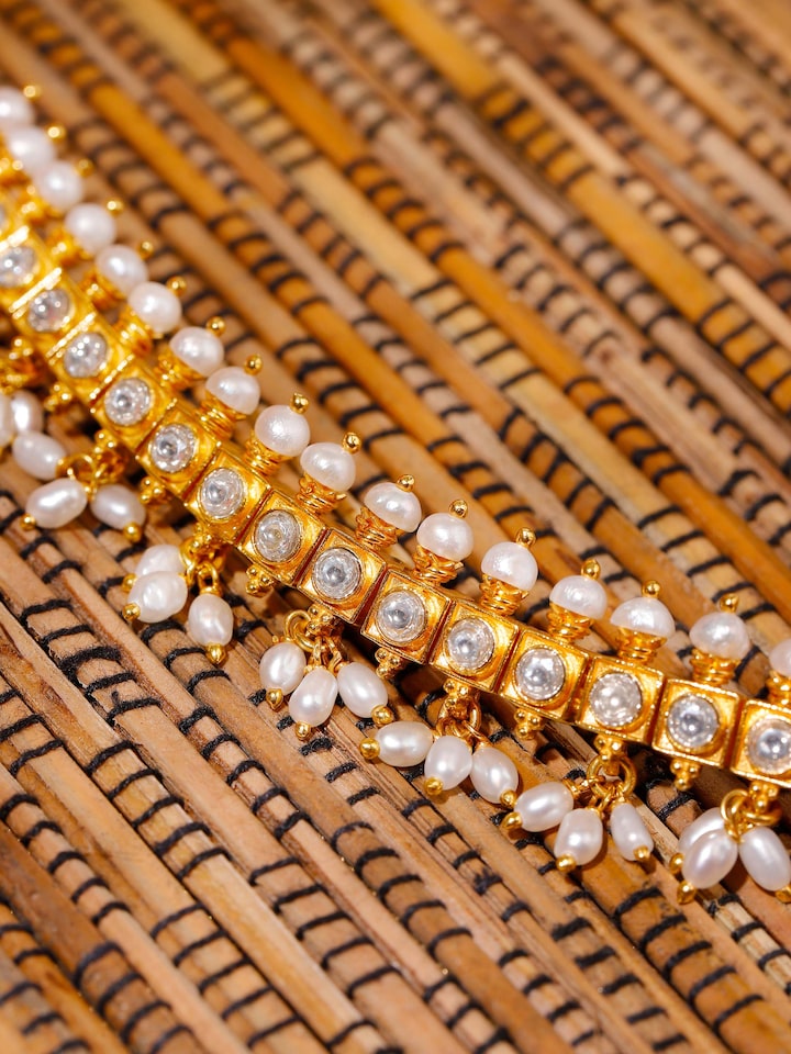 Detail view of Guttapusalu Silver Choker highlighting the stone setting and metalwork detail