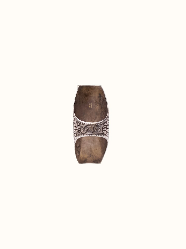 Back view of Silver Smithing Ring showing the back and clasp detail