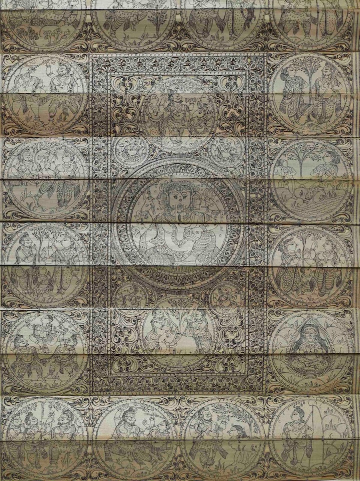 Rear detail view of the Ganesh Palm Leaf Engraving