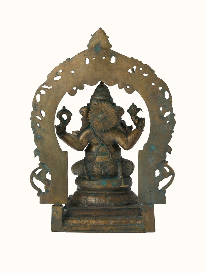Back view of the Bronze Sitting Ganesha Prabhavali Idol