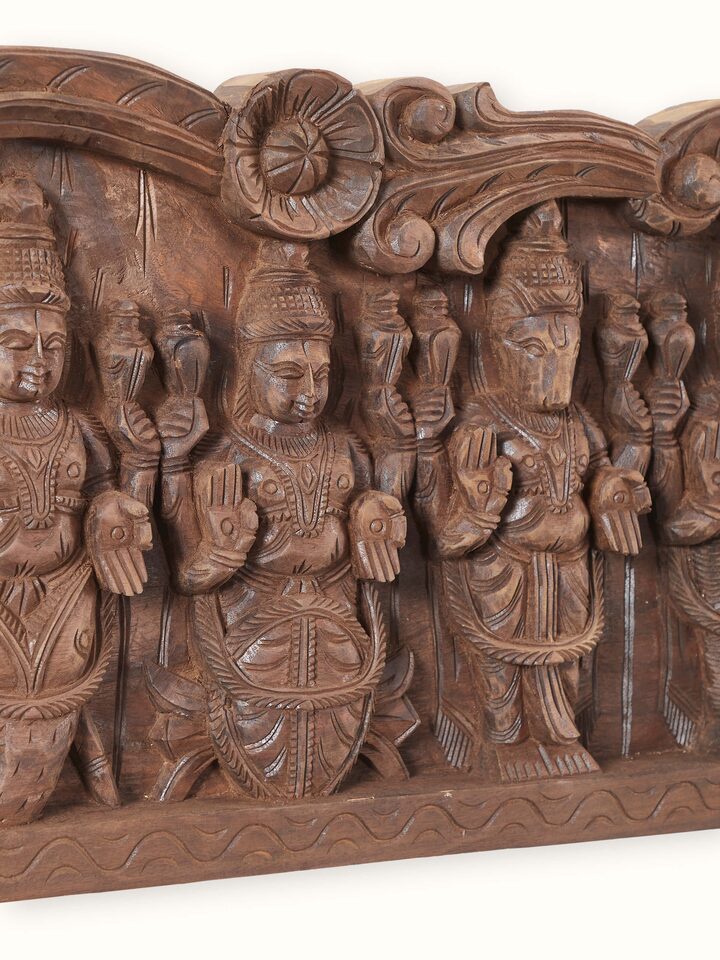 Front view of the Wood Carved Ashta Lakshmi (2 Pieces)