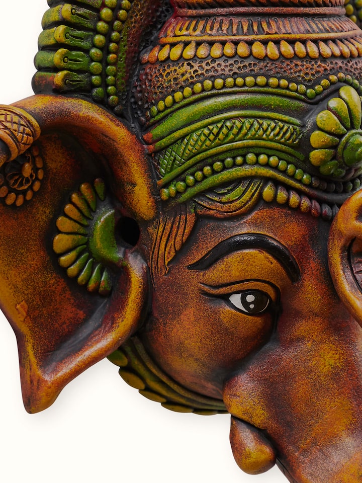 Close up view of the Studio Pottery Ganesha Head Idol