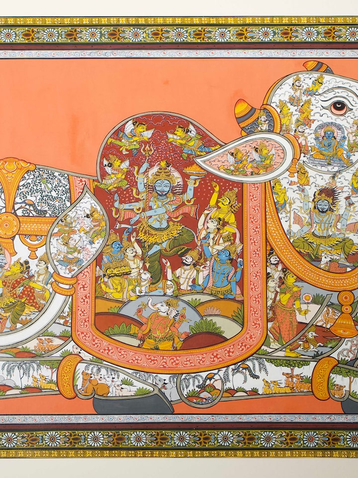 Detail view of the Nandi Pattachitra Painting