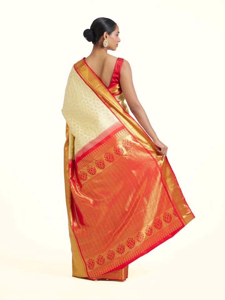 Back view of the Off-white Silk Dharmavaram Saree