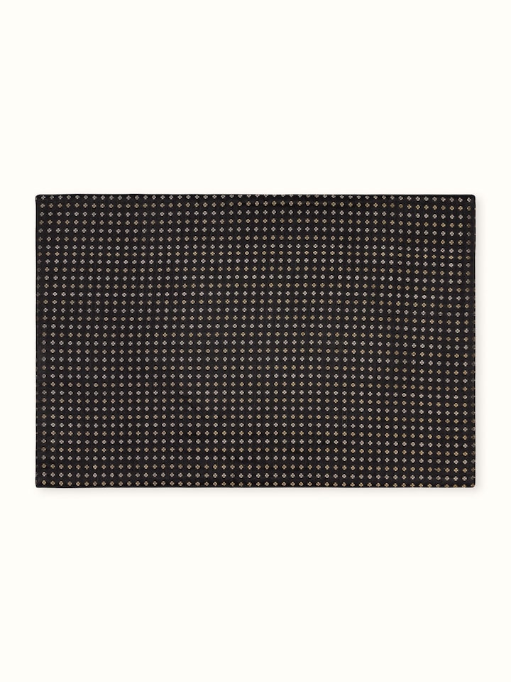 Full top view of Adil Black Silk Banarasi Table Mats set of 6, showcasing traditional brocade design.