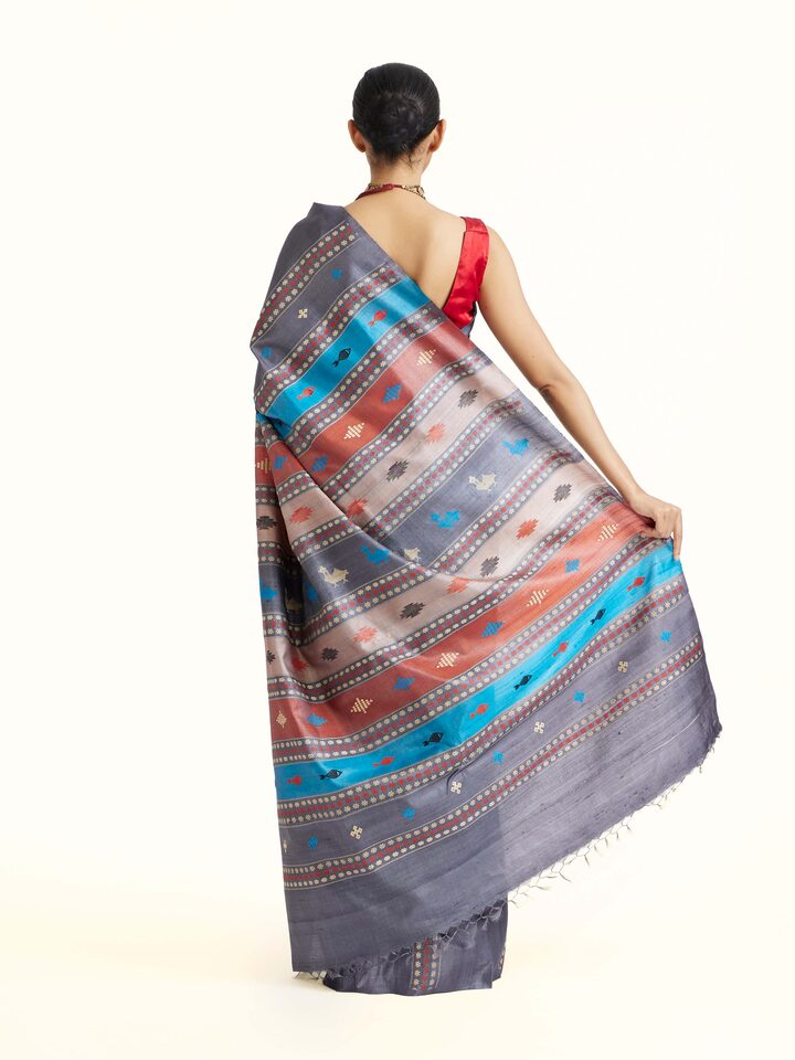 Black Tussar Silk Extra-weft Saree