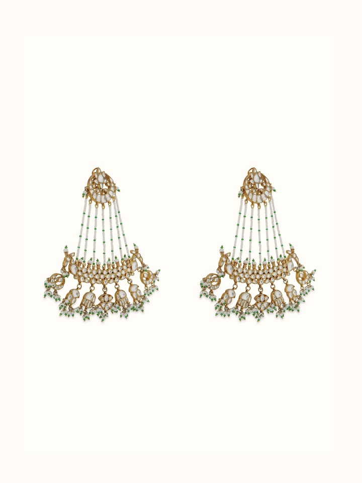 Close-up view of Silver Smithing Chandelier Earrings highlighting the stone setting and metalwork detail