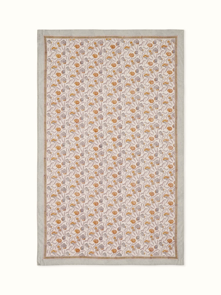 Samaha Grey Floral Cotton Sanganeri Hand Block Printed Table Cover 6 Seater