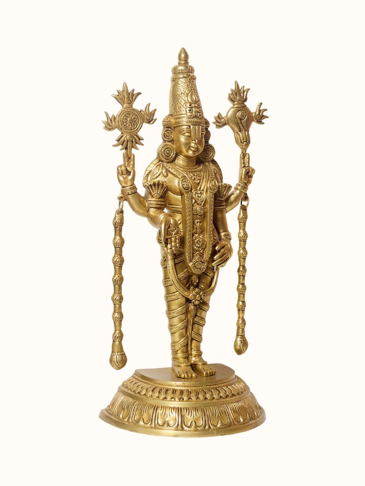 Angled view of the Brass Balaji Standing Idol
