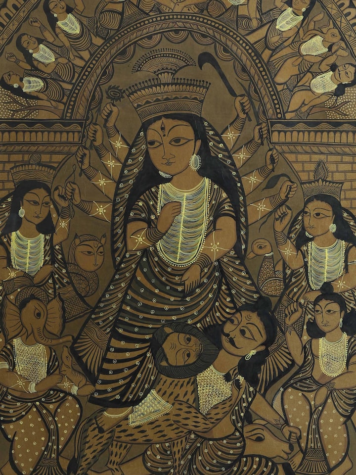 Detail shot of Bengal Devi Kalighat Painting