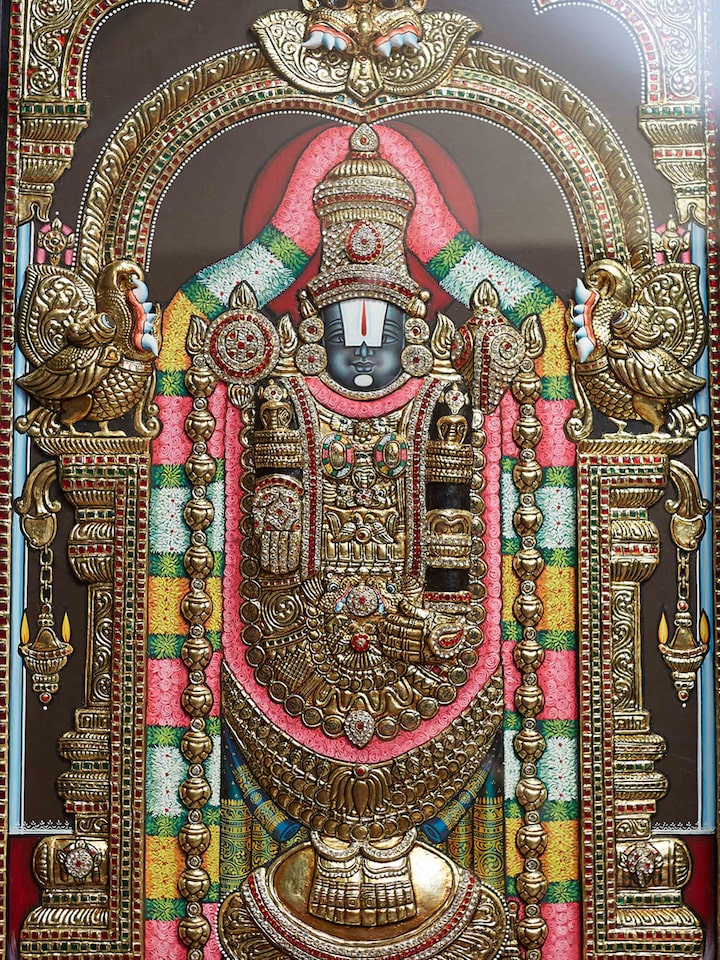 Detailed view of the Balaji Thanjavur Painting