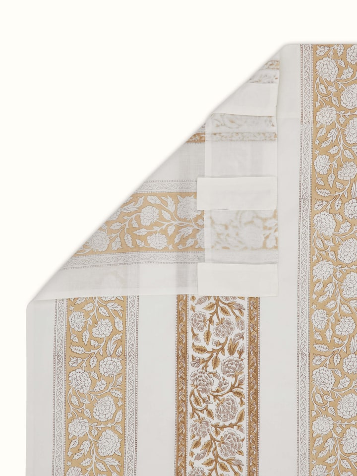 Saha Brown Floral Stripe Cotton Sanganeri Hand Block Printed Curtain (9 Ft)