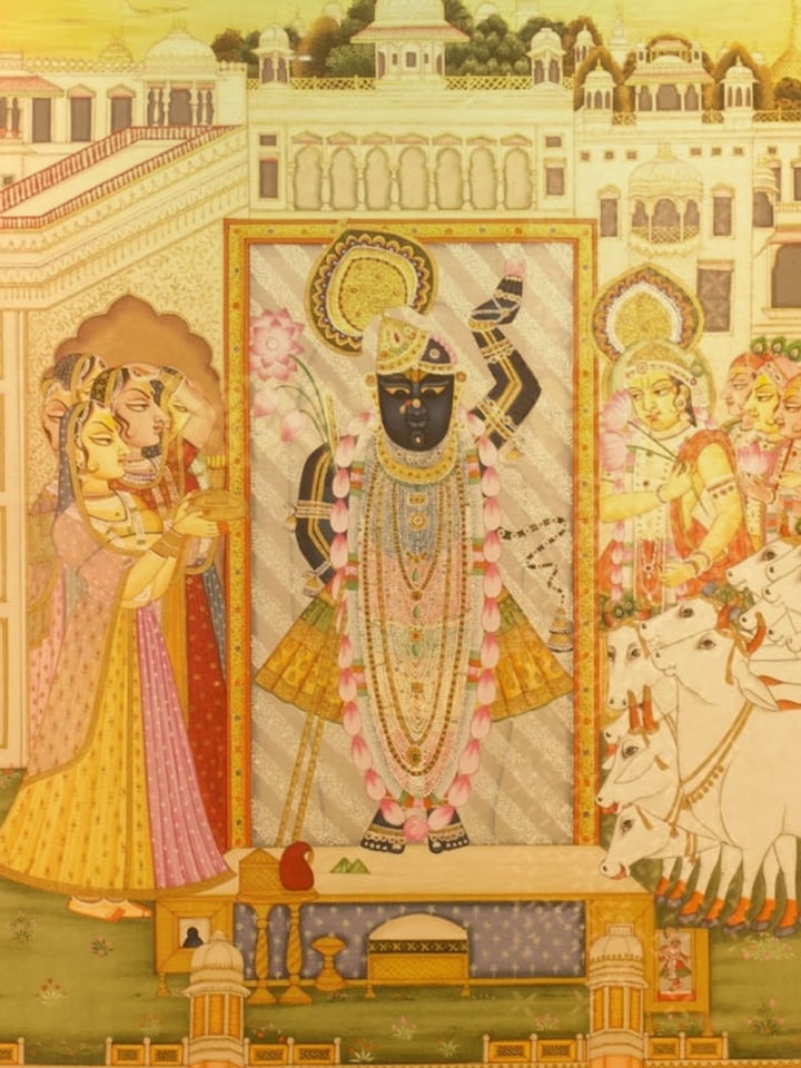 Detail view of the Sandhya Aarti Pichwai Painting