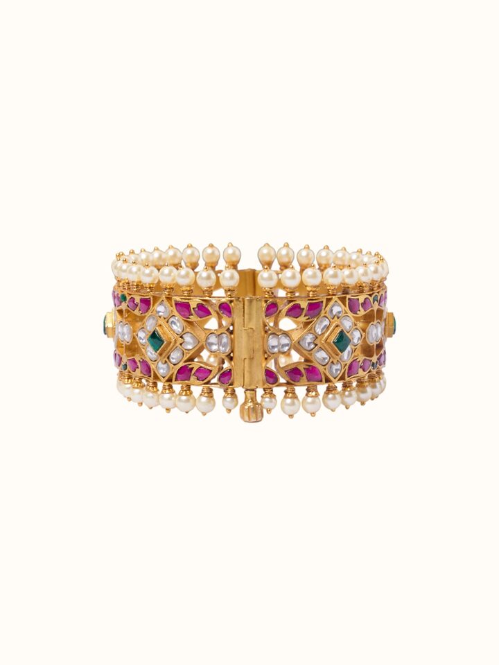 Front view of Jadau Silver Bangle showing the complete piece and design