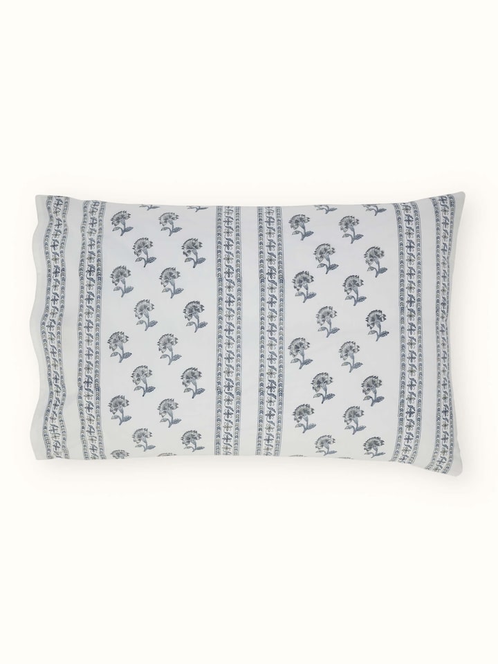 Aarunya Grey Floral Stripe Cotton Sanganeri Hand Block Print Pillow Cases (2 Pcs)