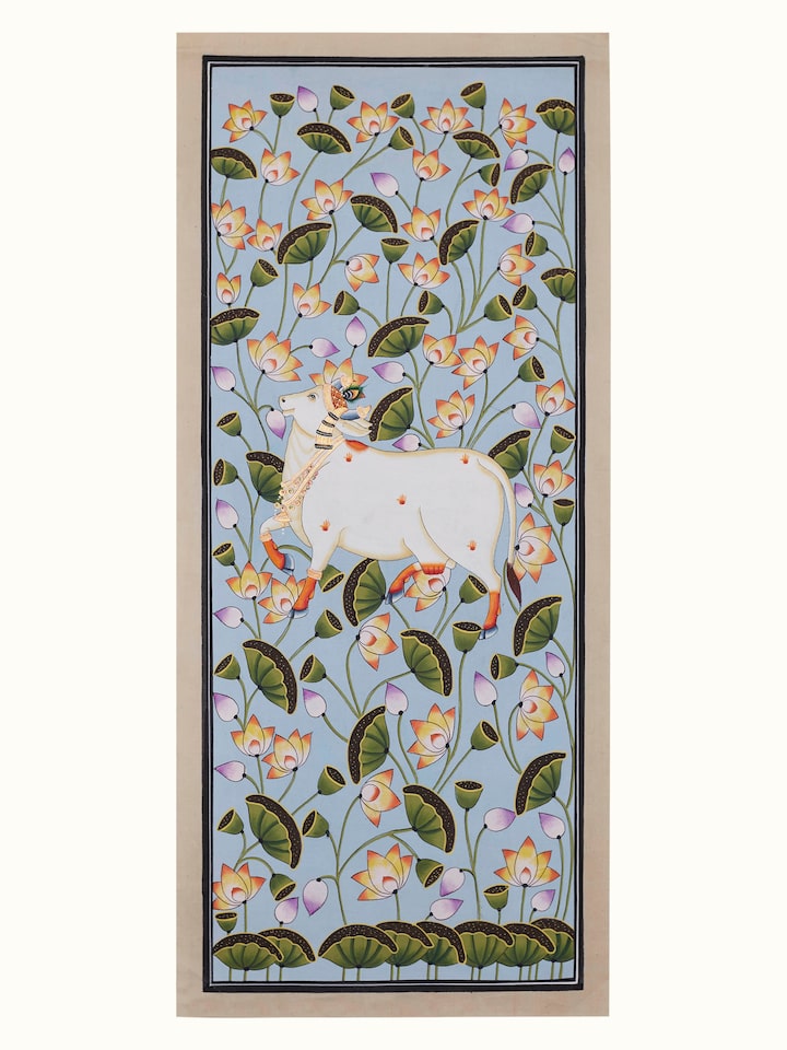 Front view of the Kamal Talai Cow Pichwai Painting
