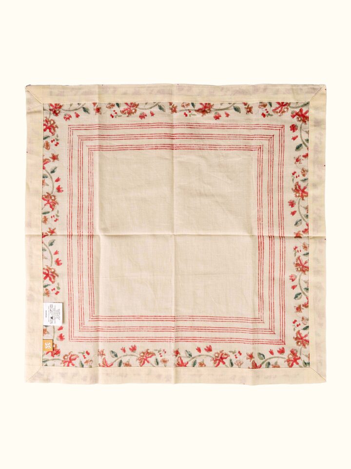 Back view of Palampore Red Hand Block Sanganeri Print Cotton Linen Dinner Napkin (6 Pcs) showing the reverse side