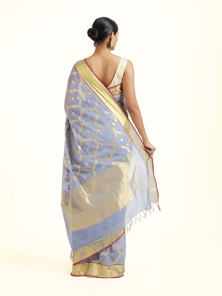 Back view of the Grey Cotton Venkatagiri Saree