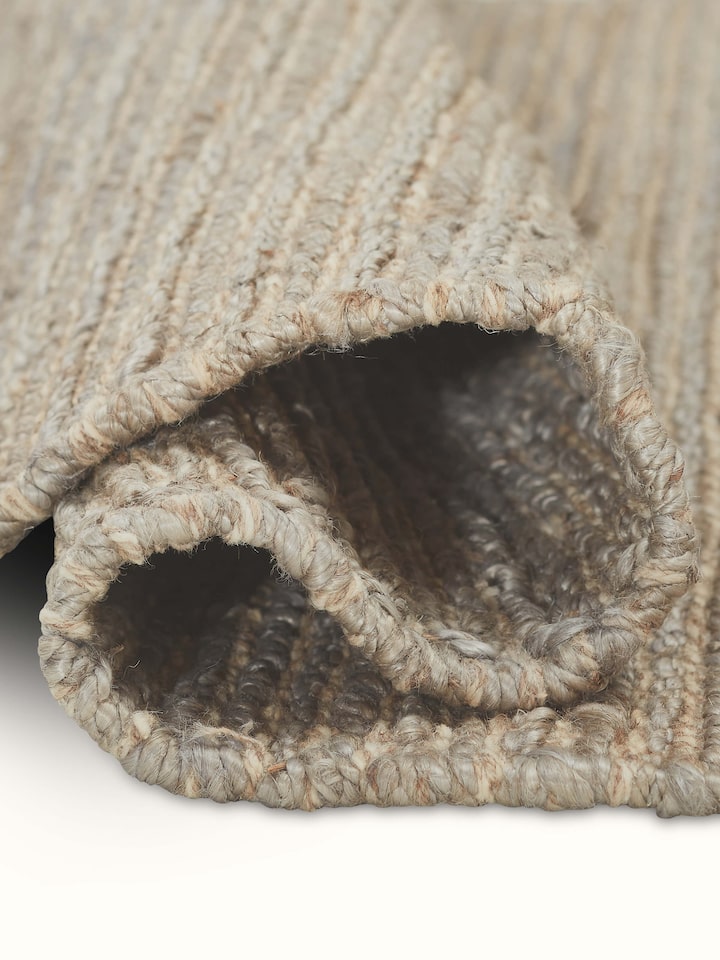 Detailed texture shot of Solid Grey Jute & Wool Rug emphasizing the blend of natural fibers