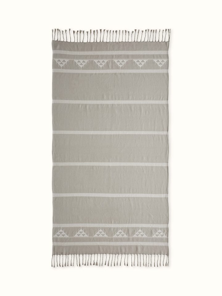 Godna light beige stripe cotton handwoven pattu throw – Swadesh