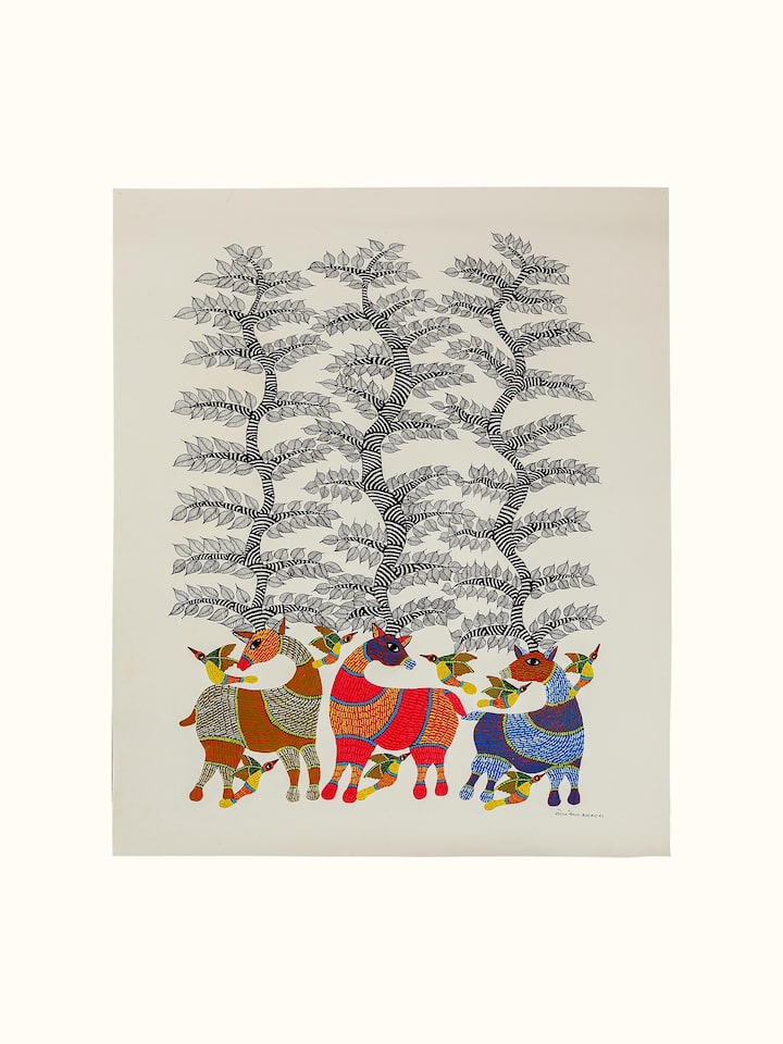 Front view of the Antlers Of Eternity Gond Art