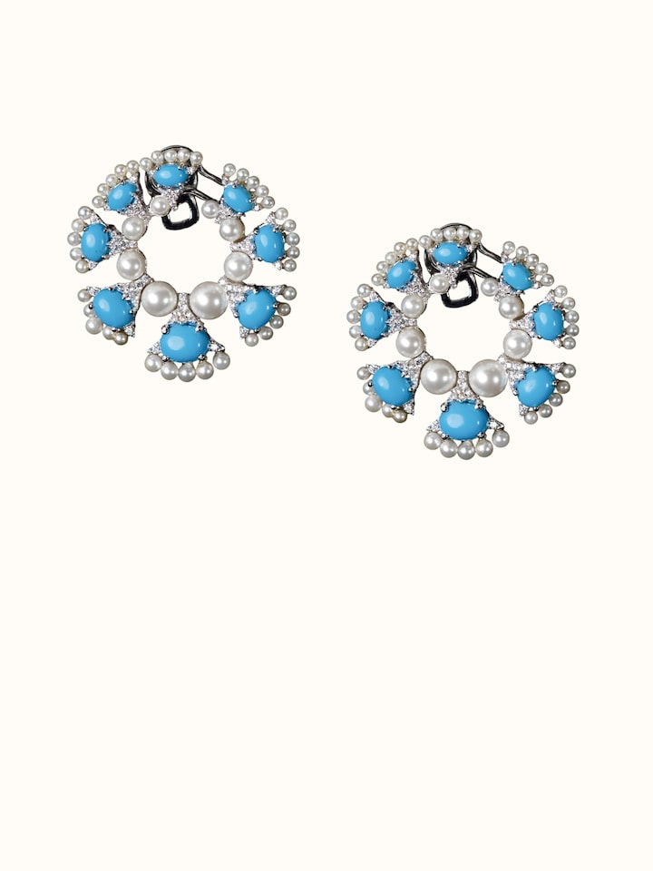 Front view of Silver Smithing Stud Earrings showing the complete piece and design