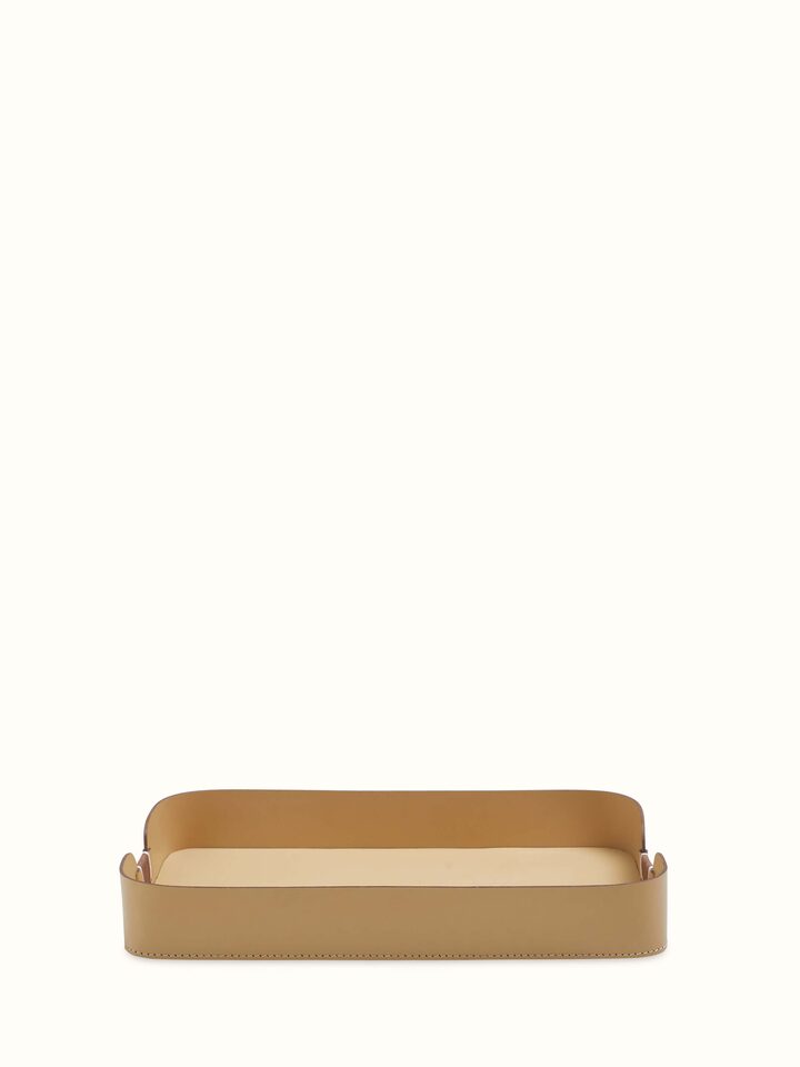 Front view of Leather Desk Organiser Tray displaying the luxurious leather finish and neat organizational compartments