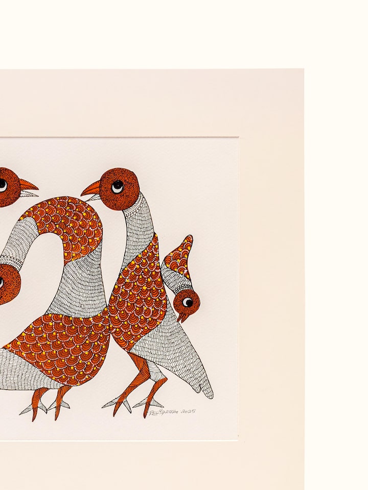 Detailed view of the Resting Feathers Gond Art