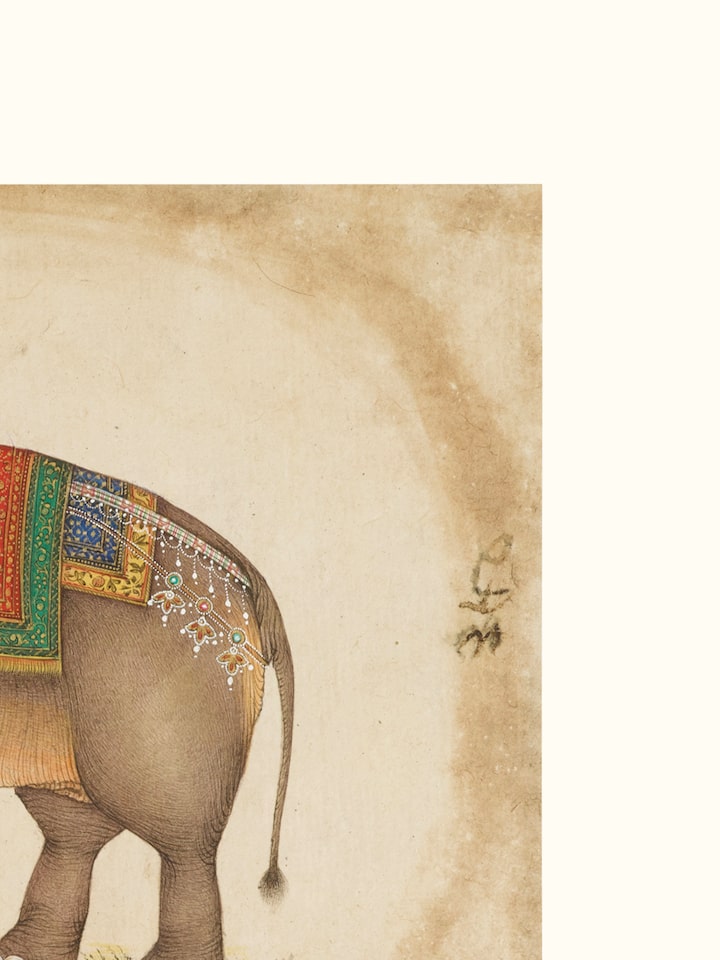 Rear detail view of the Elephant with Mahawat Miniature Painting