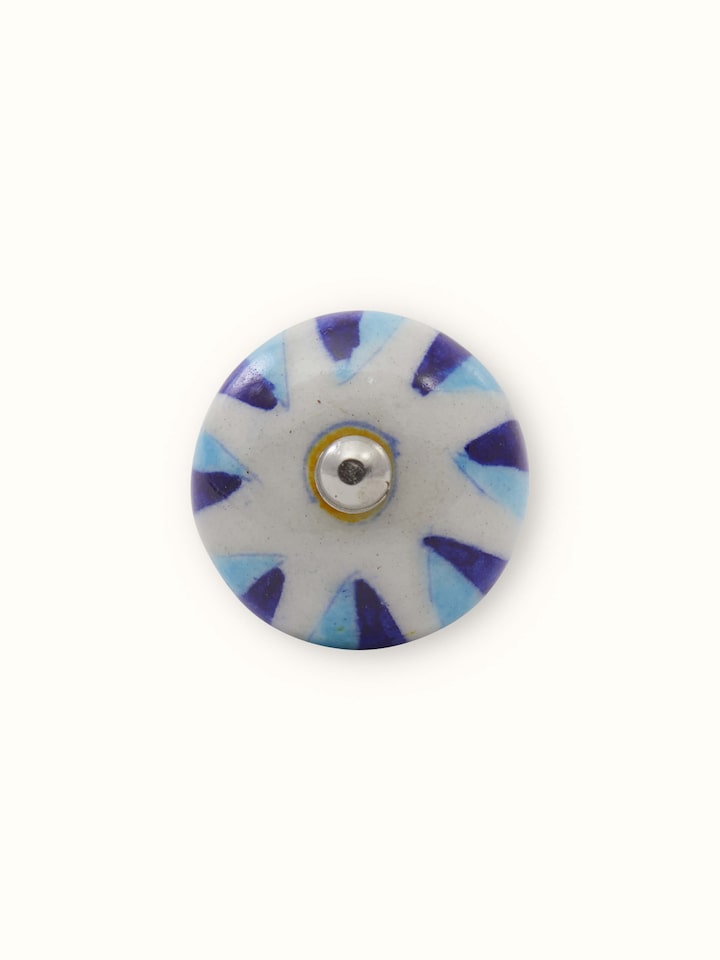 Detail shot of Blue Pottery Round Rib Door Knob Set
