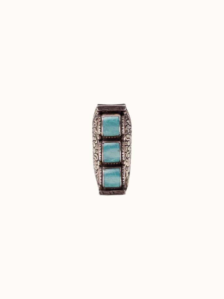 Front view of Silver Smithing Ring showing the complete piece and design