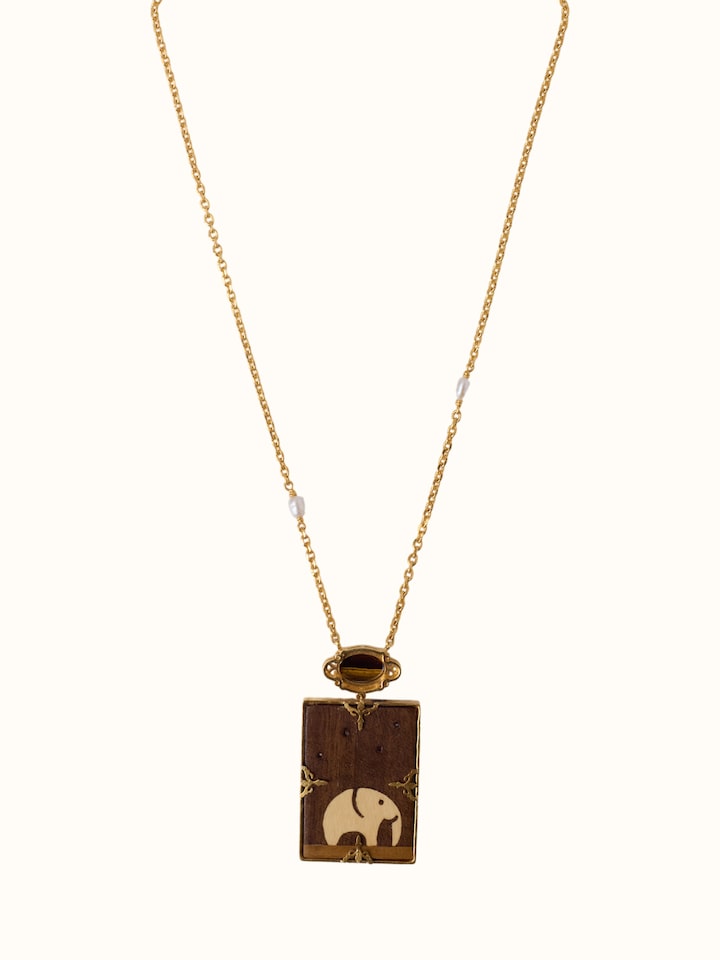 back view of rosewood inlaid silver pendant and chain clasp