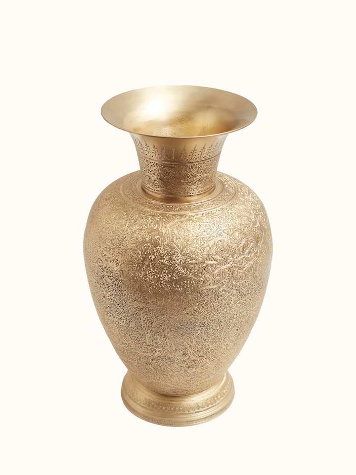 Close-up view of Brassware Floor Vase highlighting the handcrafted detailing and finish