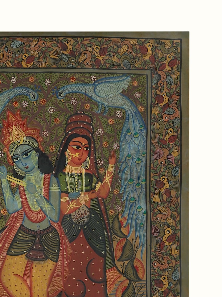 Detail shot of Radha Krishna Kalighat Painting