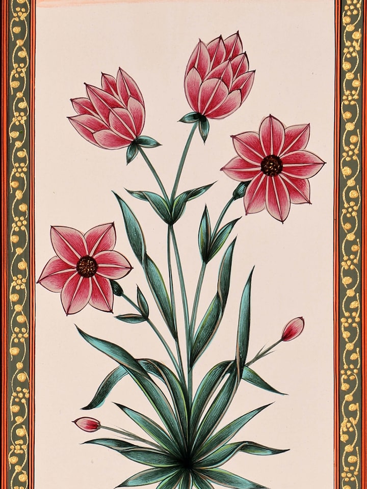 Close-up detail of the Cosmos Floral Boarder Miniature Painting