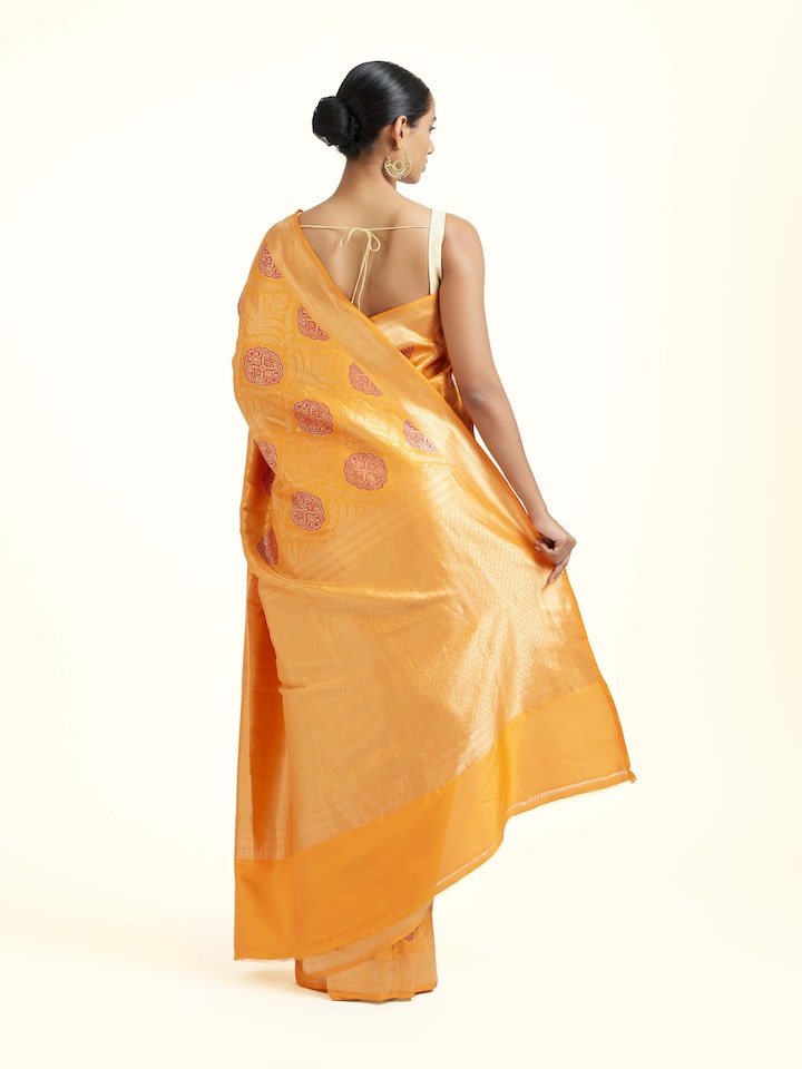Orange Silk Banarasi Brocade Saree