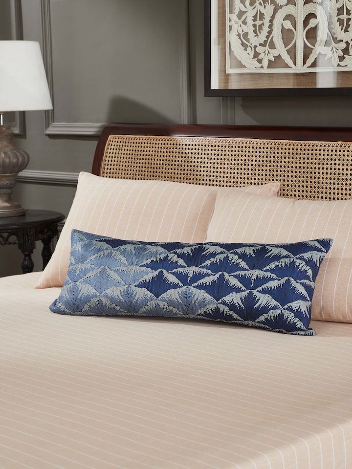 Parvat Indigo Ombre Silk Sanganeri Hand Block Printed Lumbar Cushion Cover