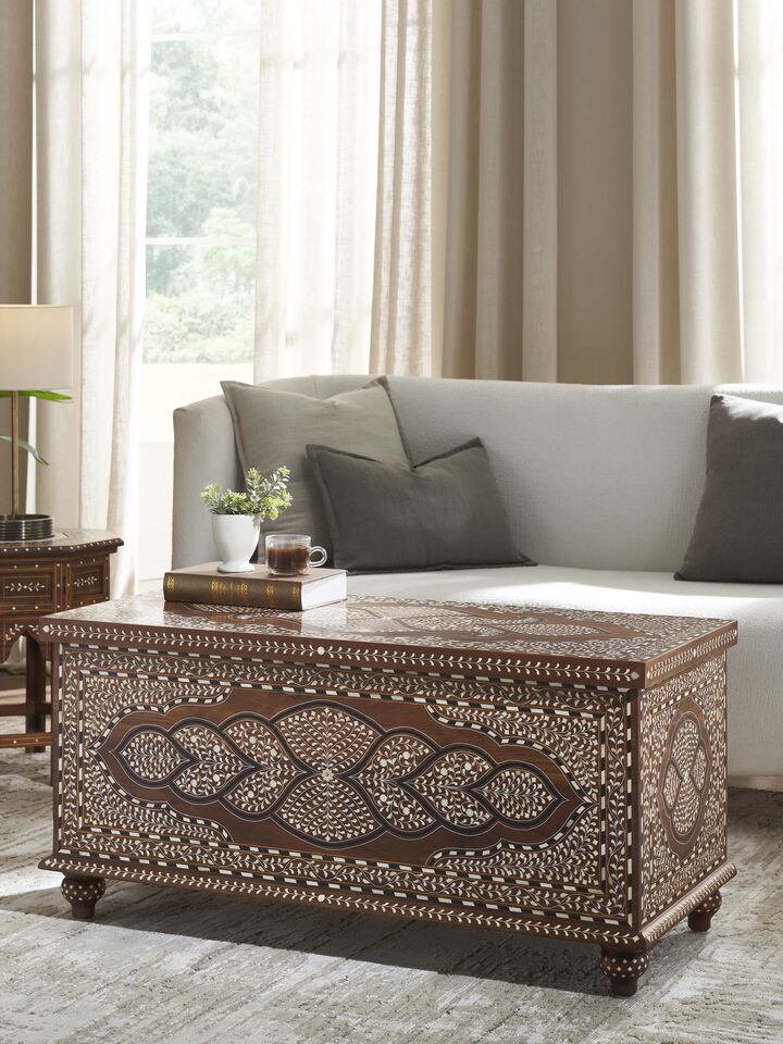 Lifestyle view of Teak Wood Inlay Trunk