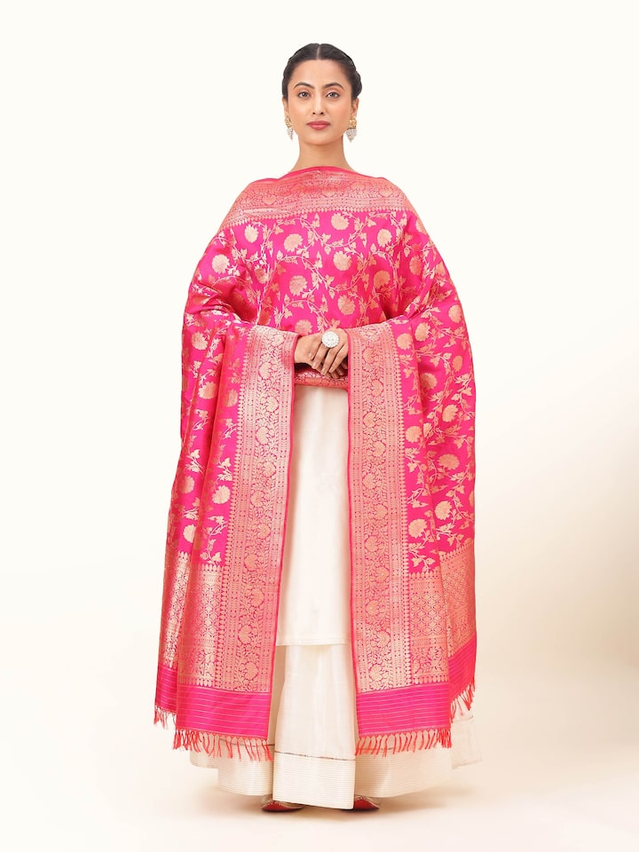 Pink Silk Banarasi Dupatta