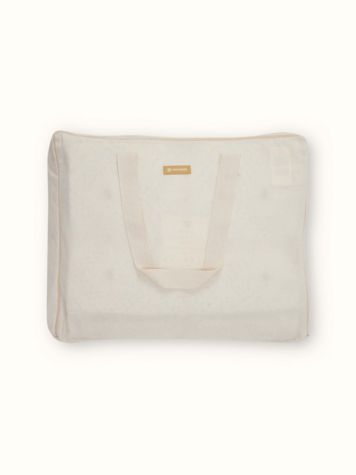 Nihar ivory diamond geo cotton razai embroidered double bedspread set (3 pcs) folded to highlight the fabric texture and embroidery.