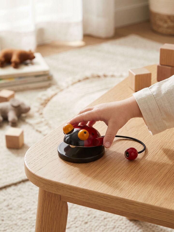 Front view of the Channapatna Wooden Noisy Bug Toy