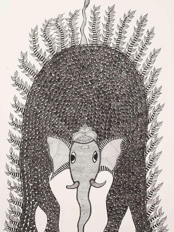 Front detail view of the Branching Giant Gond Art