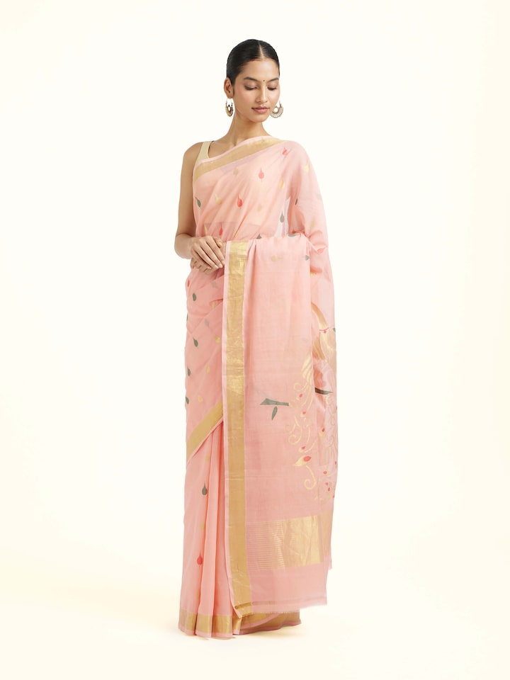 Side view of the Beige Cotton Venkatagiri Saree