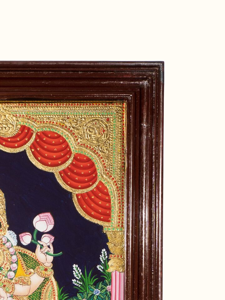 Detail view of the Mahalakshmi Mysore Teak Wood Painting