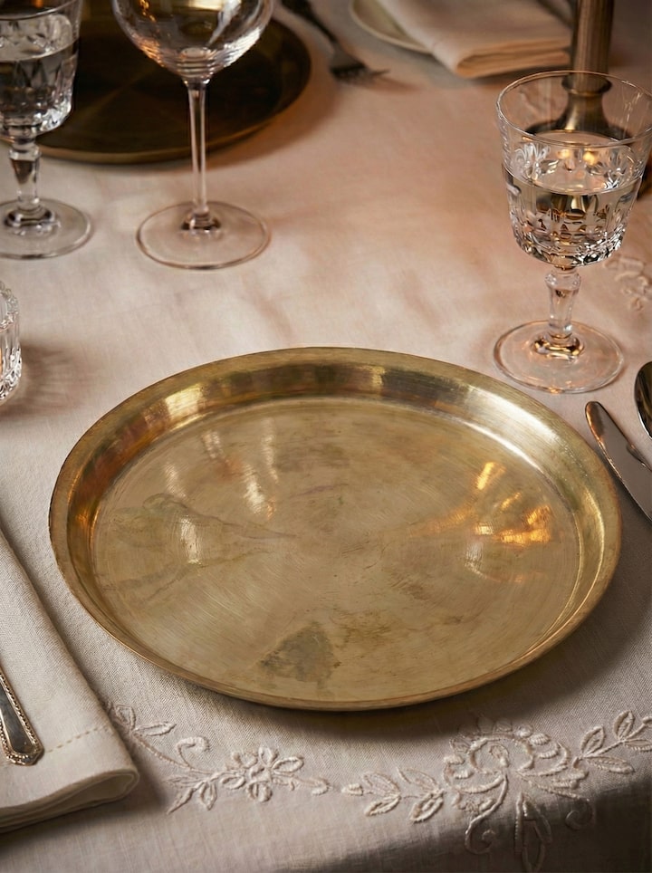 Bell metal Balisiri dinner plate with traditional handcrafted finish
