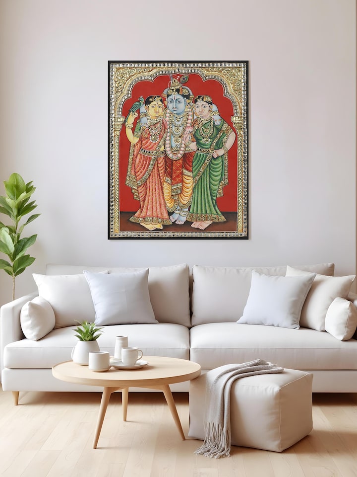 Side view of the Krishna Bama Rukmani Thanjavur Painting