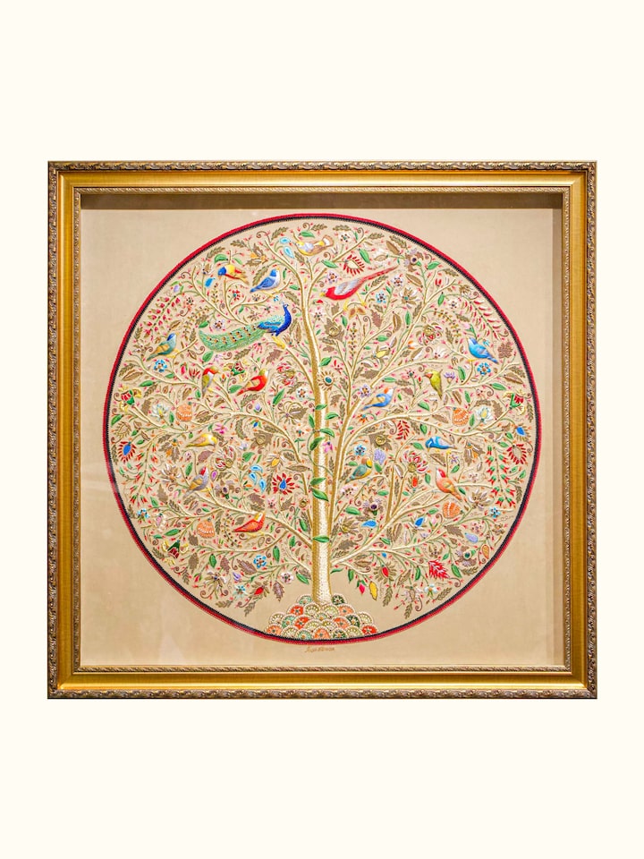 Front view of the Tree of Life Zardozi Wall Hanging