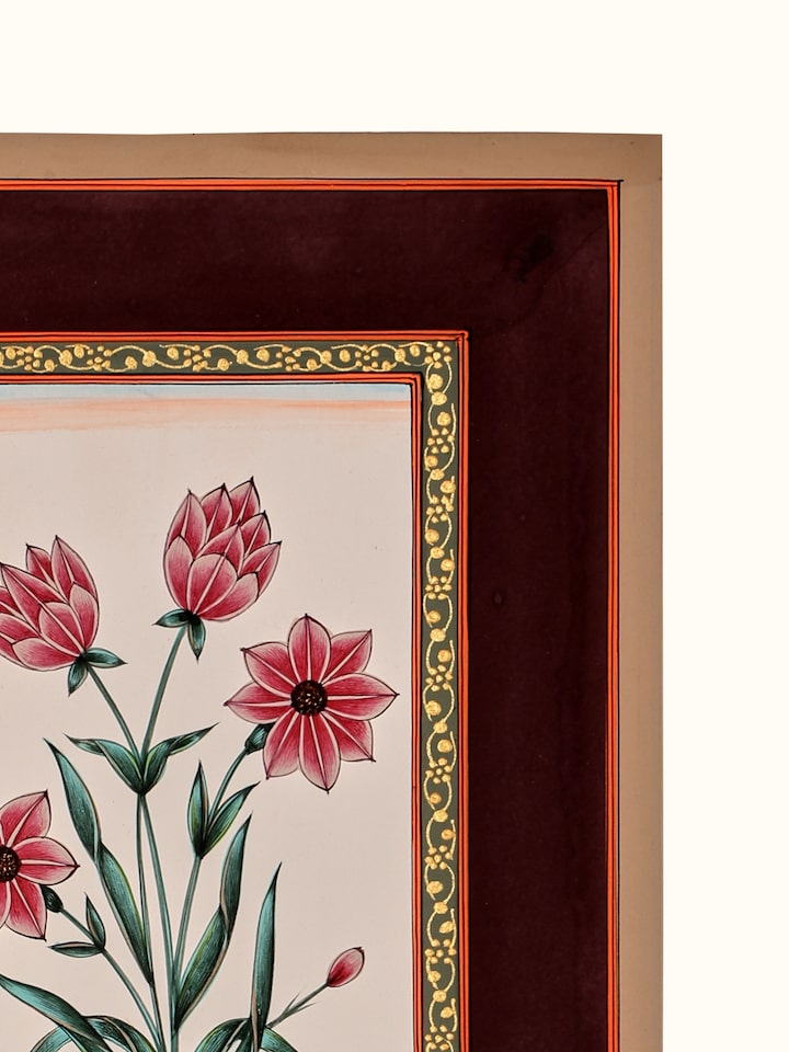 Detail view of the Cosmos Floral Boarder Miniature Painting